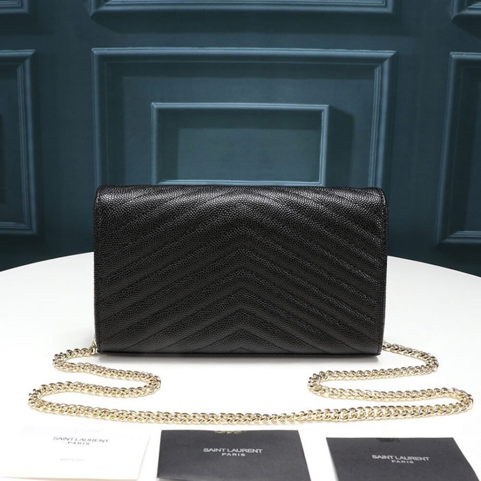 Saint Laurent Chain-strap YSL-plaque grained-leather wallet - Image 3