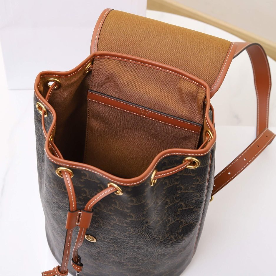 CELINE FOLCO Logo Print Calfskin Medium Backpack - Image 8