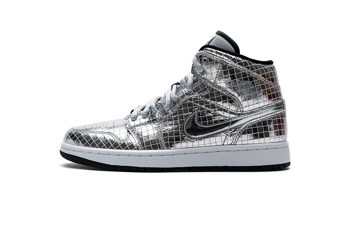 PKstockx Air Jordan 1 Mid SE Disco Metallic Silver (W) CU9304-001