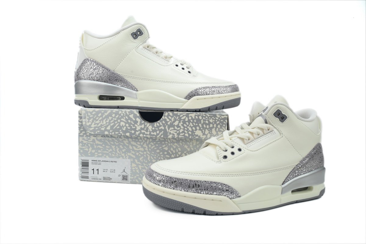 PK God Batch Air Jordan 3 Retro 'Sail Metallic Silver' CK9246-100 - Image 11