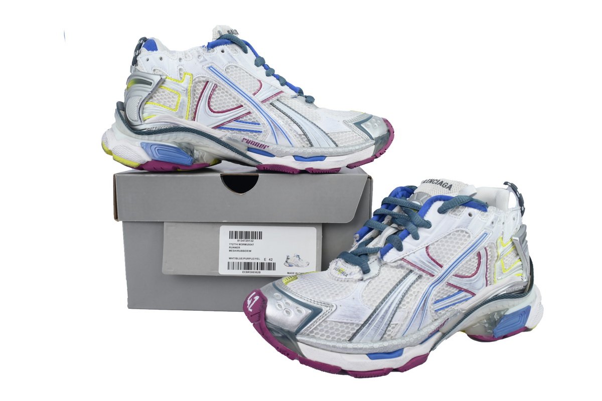 PK God Batch Balenciaga Runner Sneaker 'White Purple Blue' 772767 W3RMU 9547 - Image 11