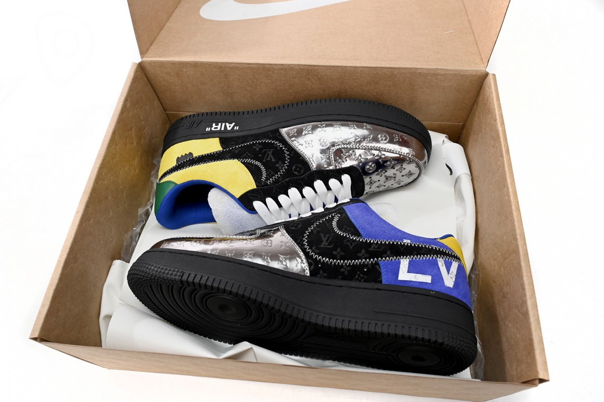 PK God Batch LOUIS VUITTON x Nike Air Force 1 Silver Yellow 1A9VCH - Image 13