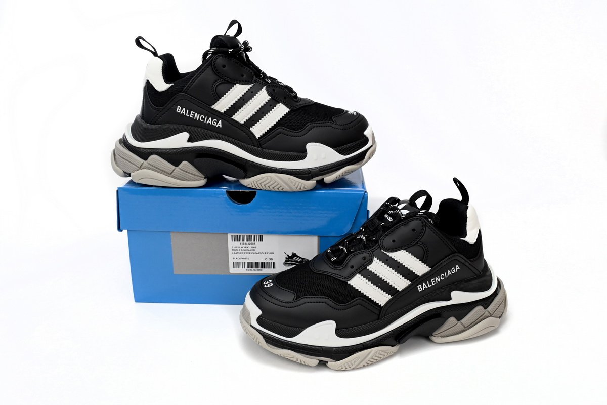 Pkstockx Adidas x Balenciaga Triple S Black And White Bars 712764 W2ZB2 1090 - Image 14