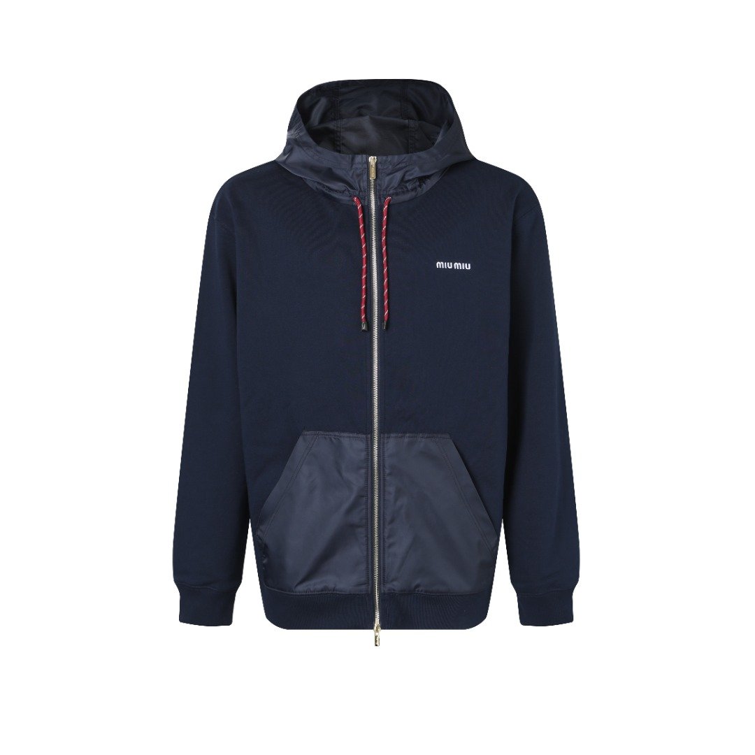 MIUMIU embroidered patch caped hoodie 91702