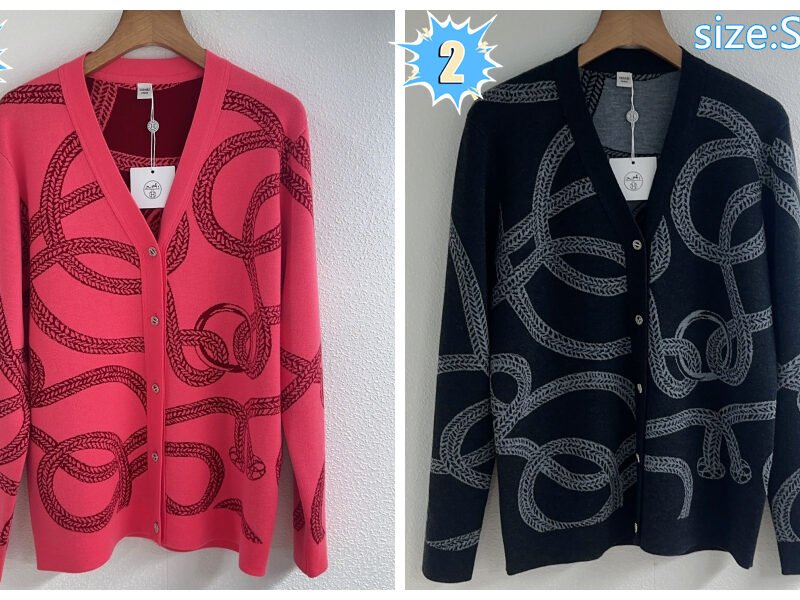 Hermes Contrasting Color Striped Chain-Link Knit Cardigan D92001