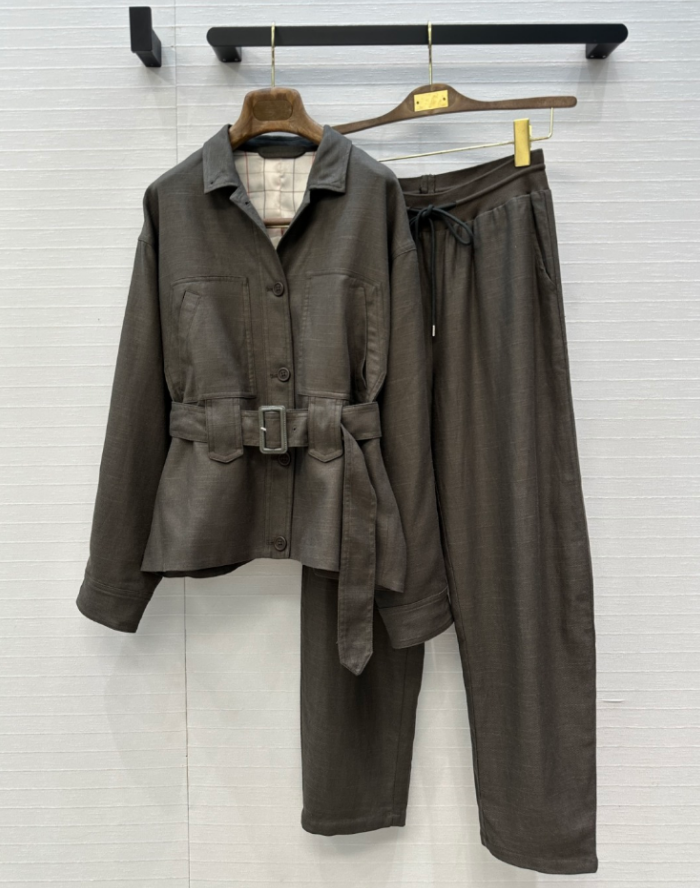 LP old money leather belt cotton and linen jacket coat D93001 - Image 2