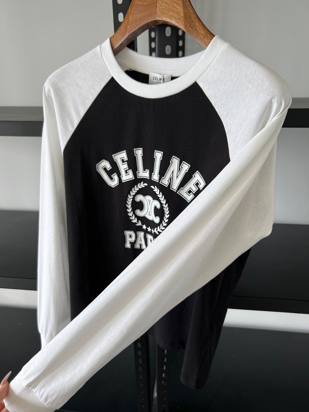 Celine Color Block Logo Long Sleeve T-Shirt D90603 - Image 6