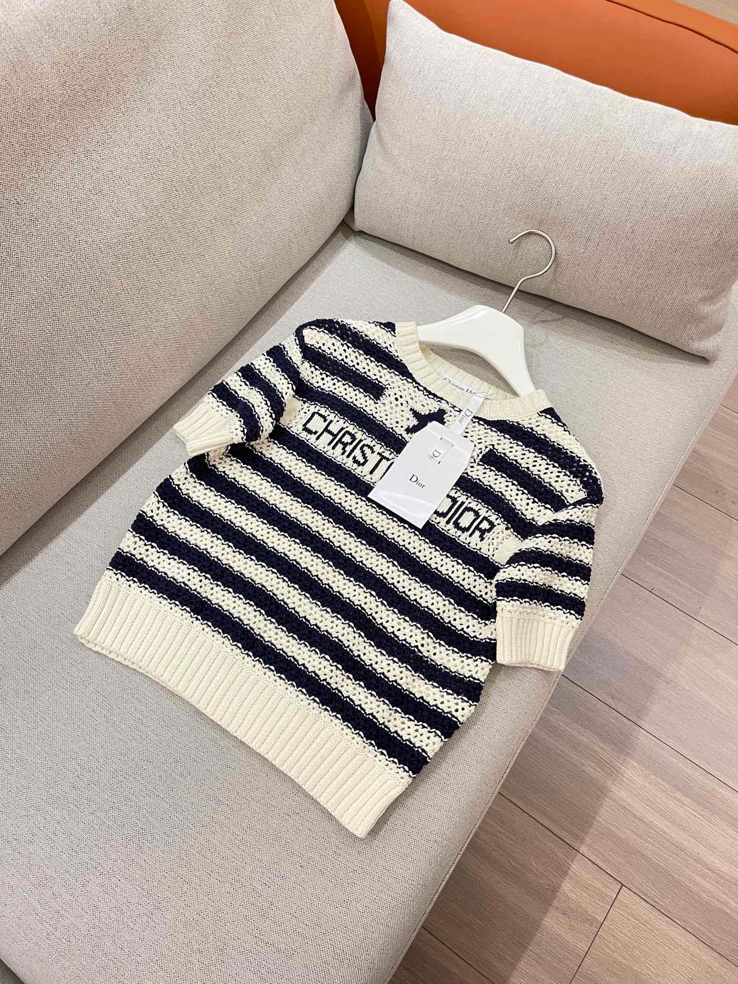 Dior Christian Dior Striped Logo Knit T-Shirt D90601 - Image 2