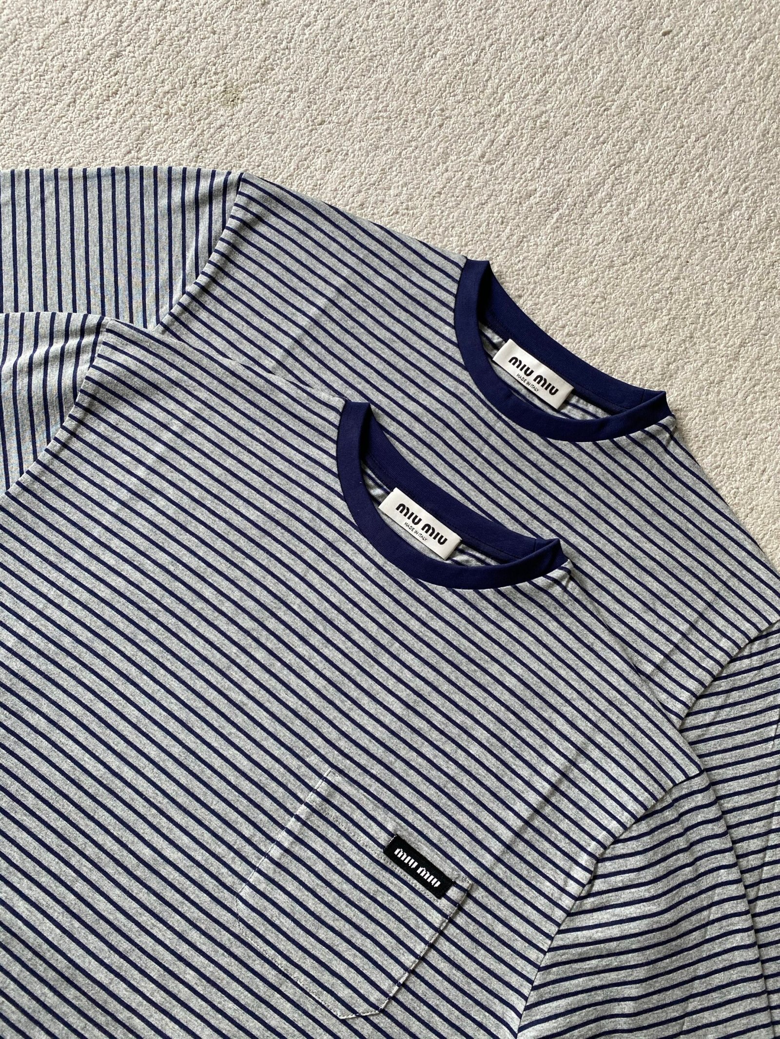 Miumiu grey-blue striped round-neck long-sleeve shirt 92601 - Image 3