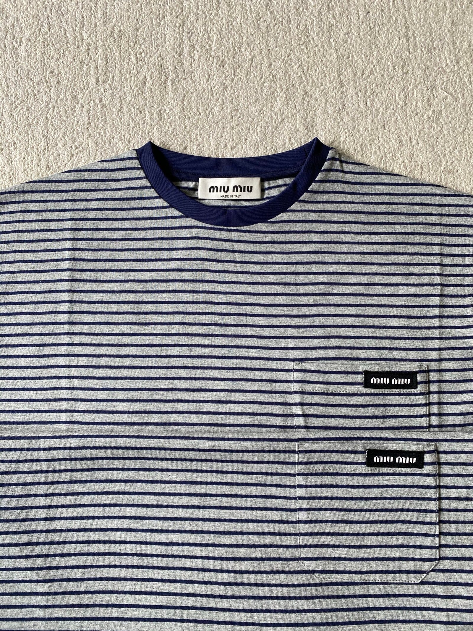 Miumiu grey-blue striped round-neck long-sleeve shirt 92601 - Image 4