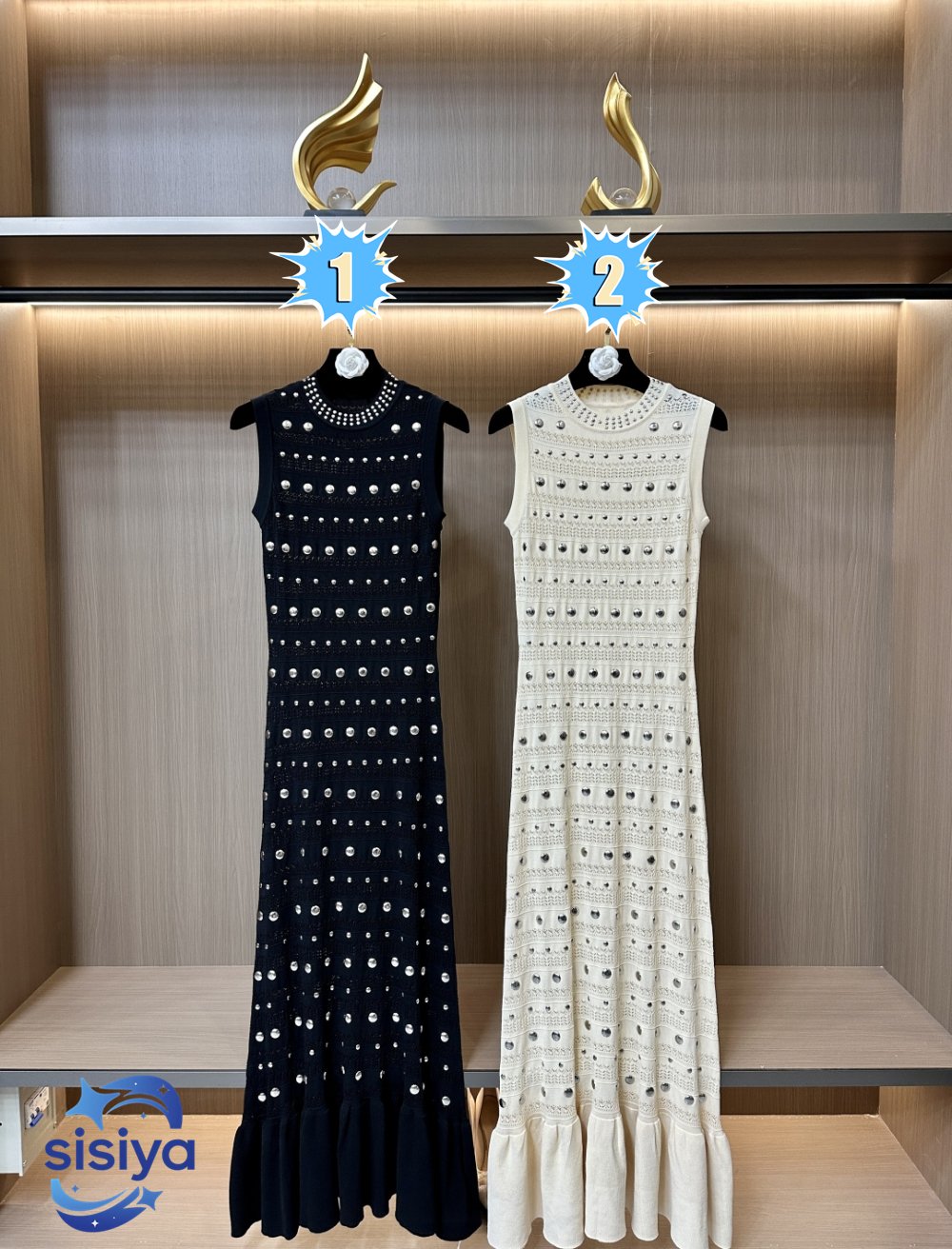 Sandro Knit Dress Knit Maxi Dress With Studs D92605