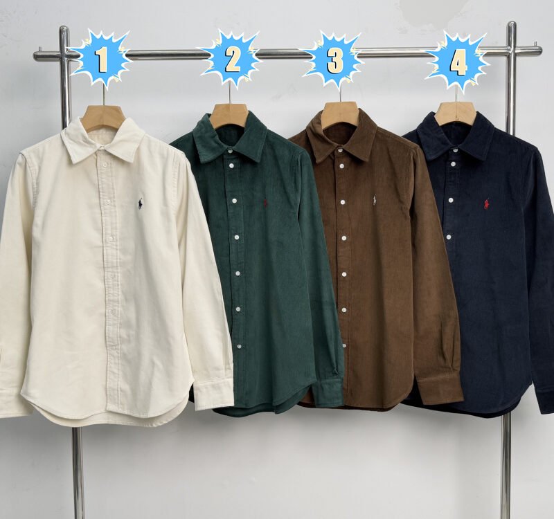 Polo style small sparrow embroidered stretch-fit corduroy shirt D92903