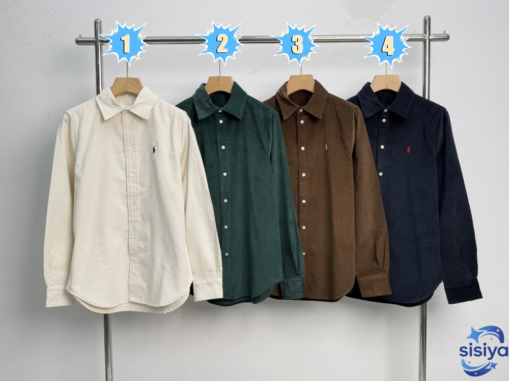 Polo style small sparrow embroidered stretch-fit corduroy shirt D92903