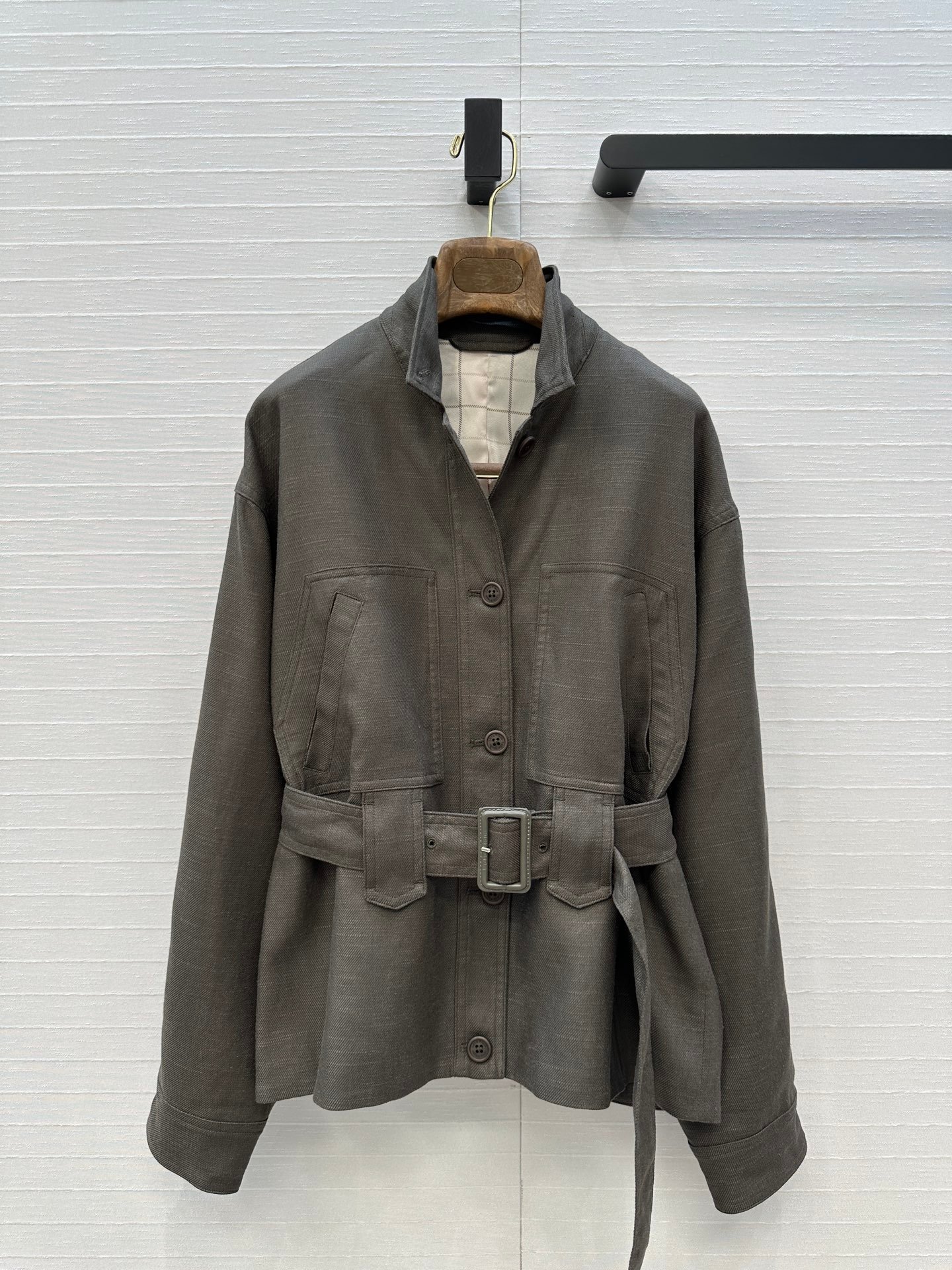 LP old money leather belt cotton and linen jacket coat D93001 - Image 4