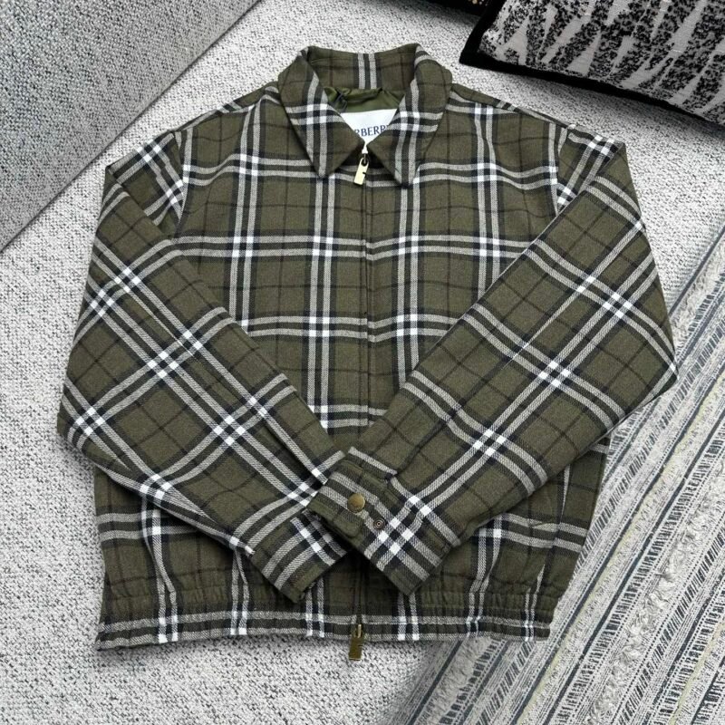Burberry check-patterned interwoven wool Harrington coat 102402