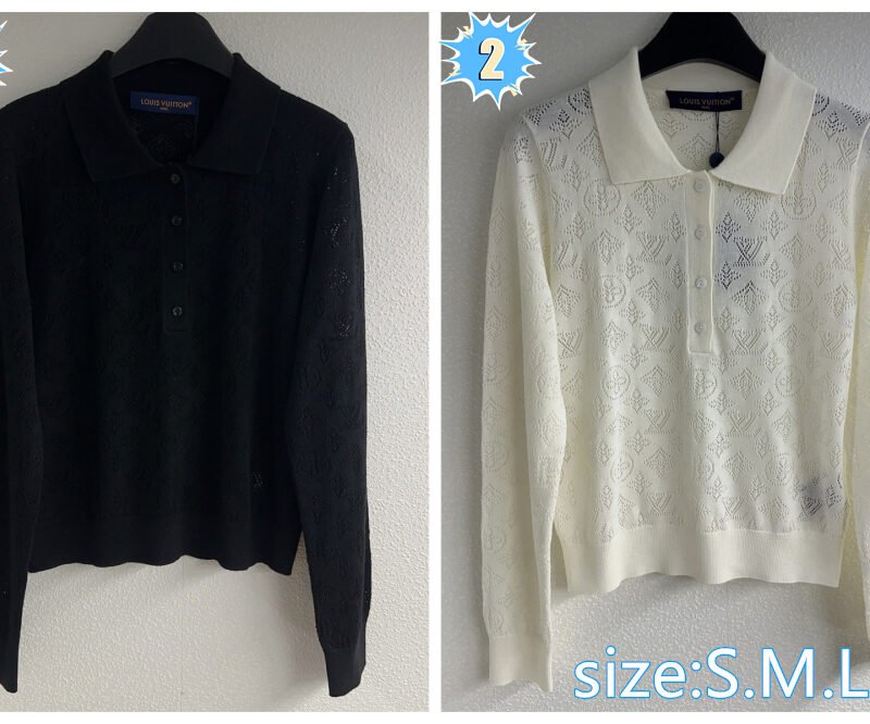 LV Hollowed-out Logo Jacquard Polo Knit Half-Closed Shirt D100304