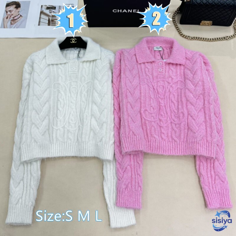 Celine knitted collar long-sleeved shirt D102103