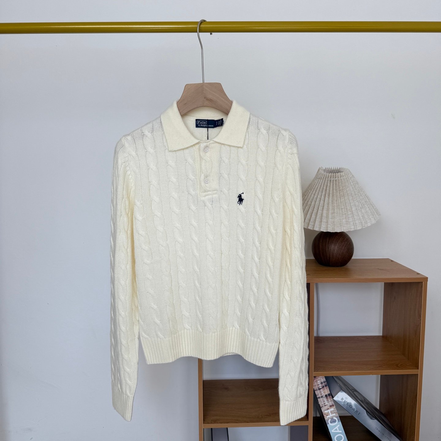 Ralph Lauren Cable-Knit Cotton Long-Sleeve Polo Shirt Cashmere d100603 - Image 8