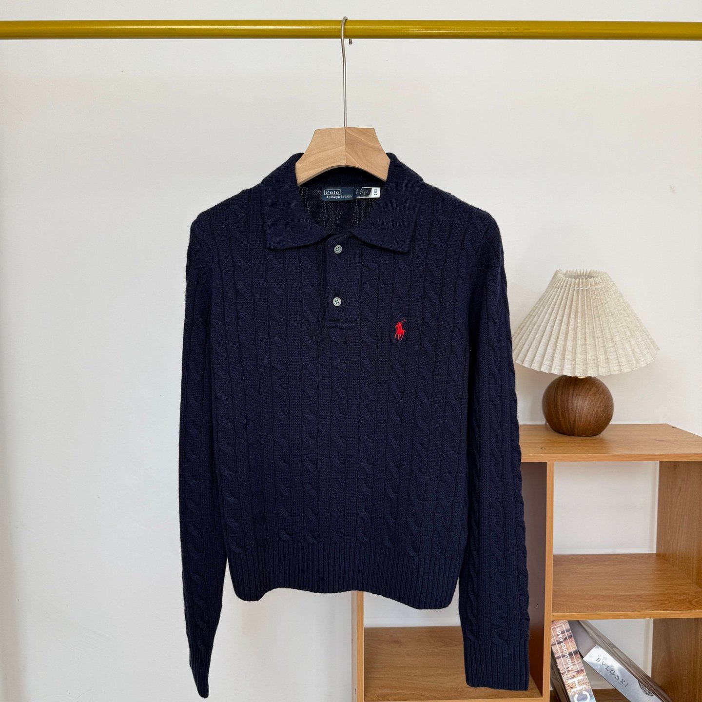 Ralph Lauren Cable-Knit Cotton Long-Sleeve Polo Shirt Cashmere d100603 - Image 7
