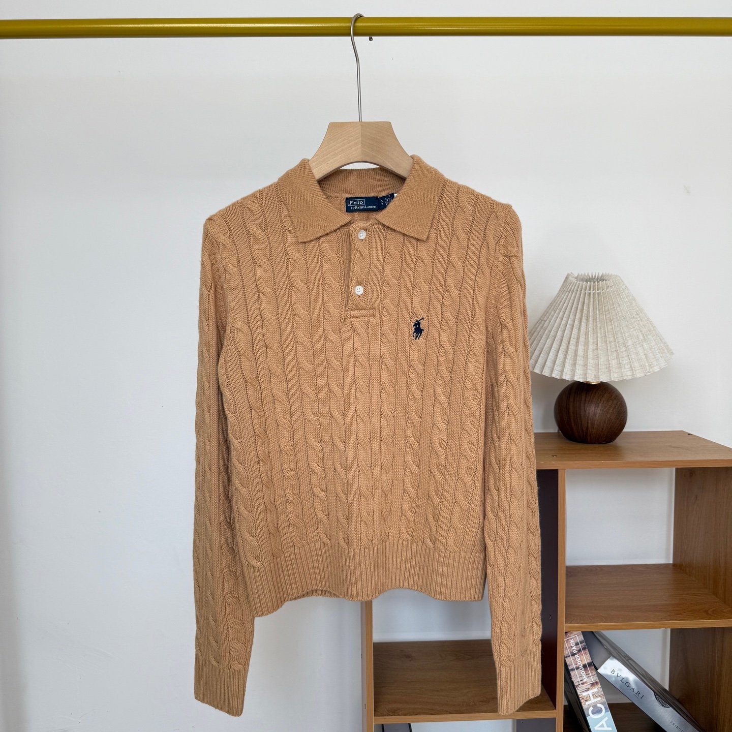Ralph Lauren Cable-Knit Cotton Long-Sleeve Polo Shirt Cashmere d100603 - Image 6