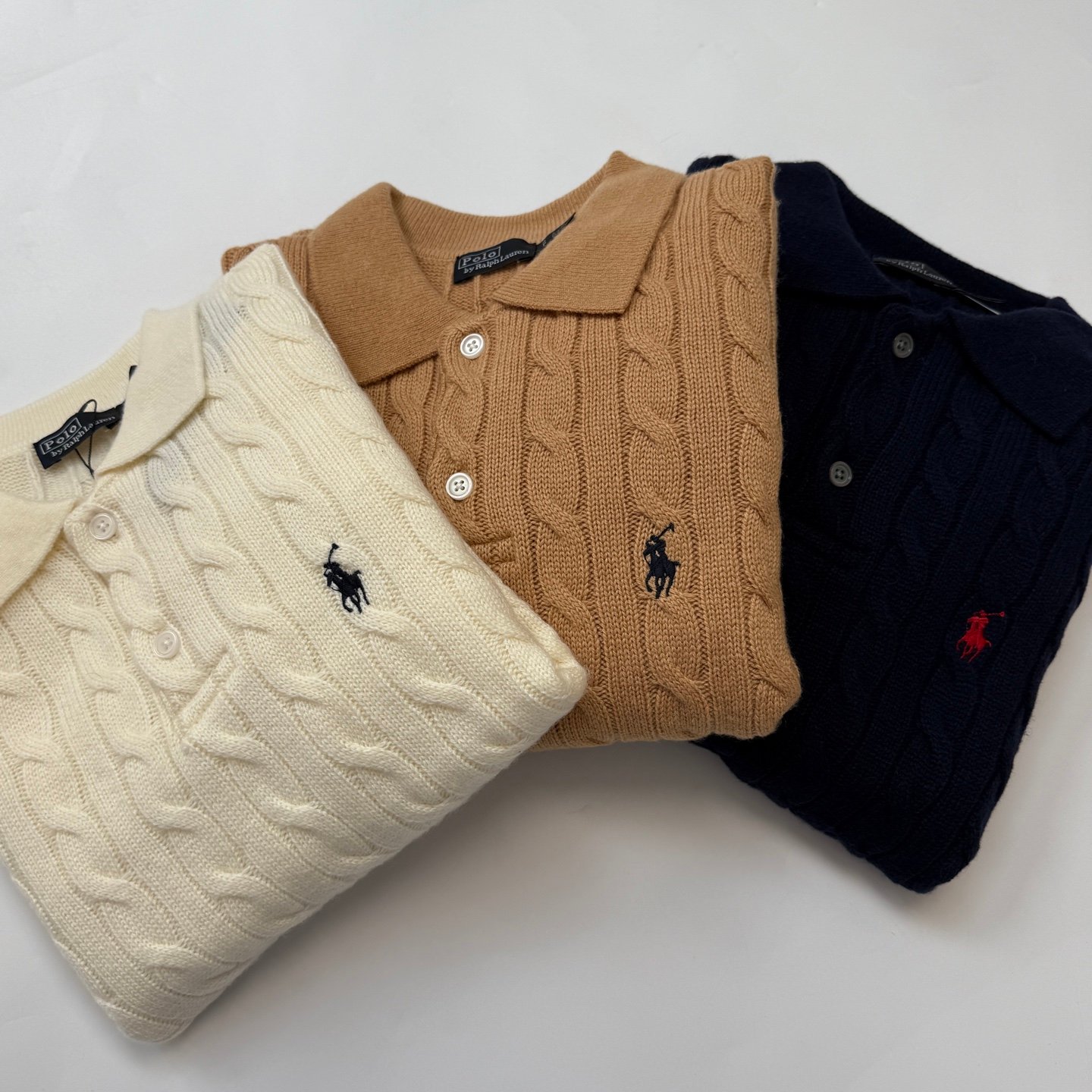 Ralph Lauren Cable-Knit Cotton Long-Sleeve Polo Shirt Cashmere d100603 - Image 4