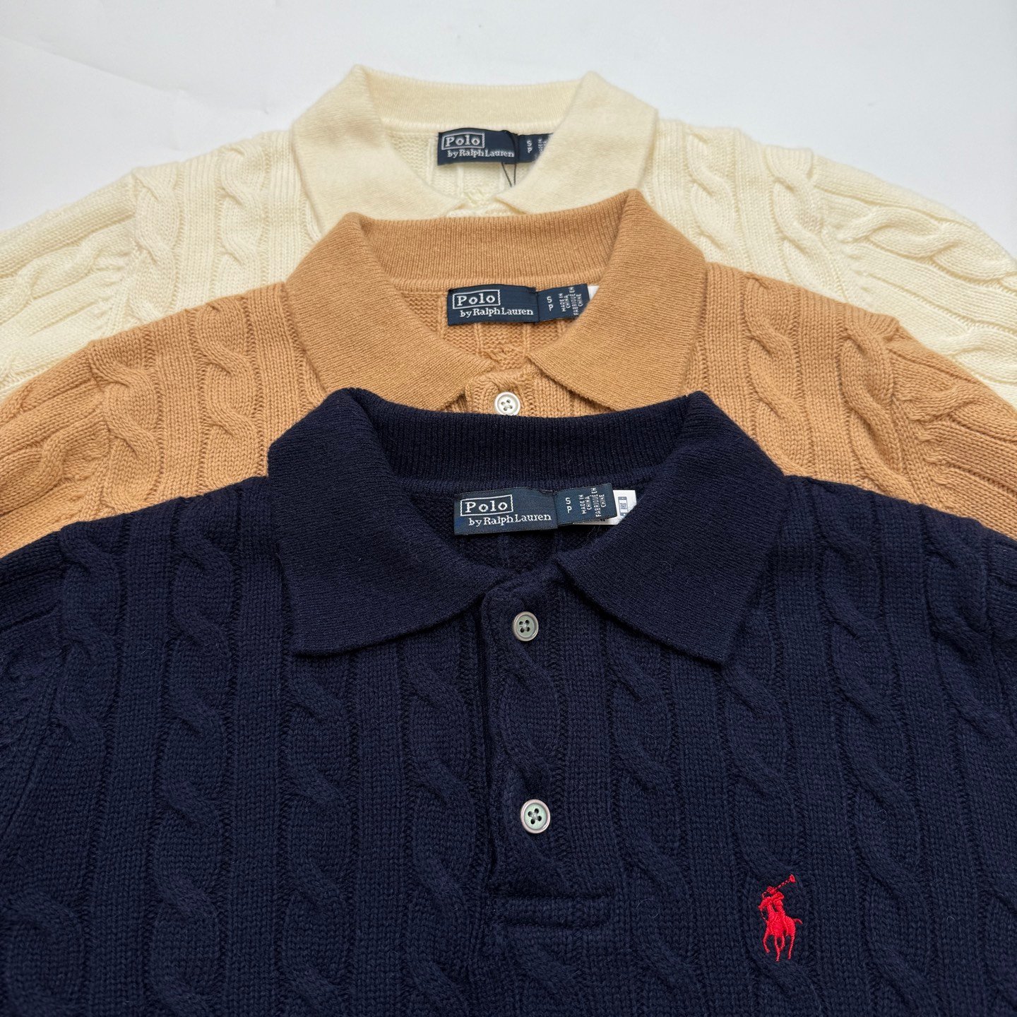 Ralph Lauren Cable-Knit Cotton Long-Sleeve Polo Shirt Cashmere d100603 - Image 2