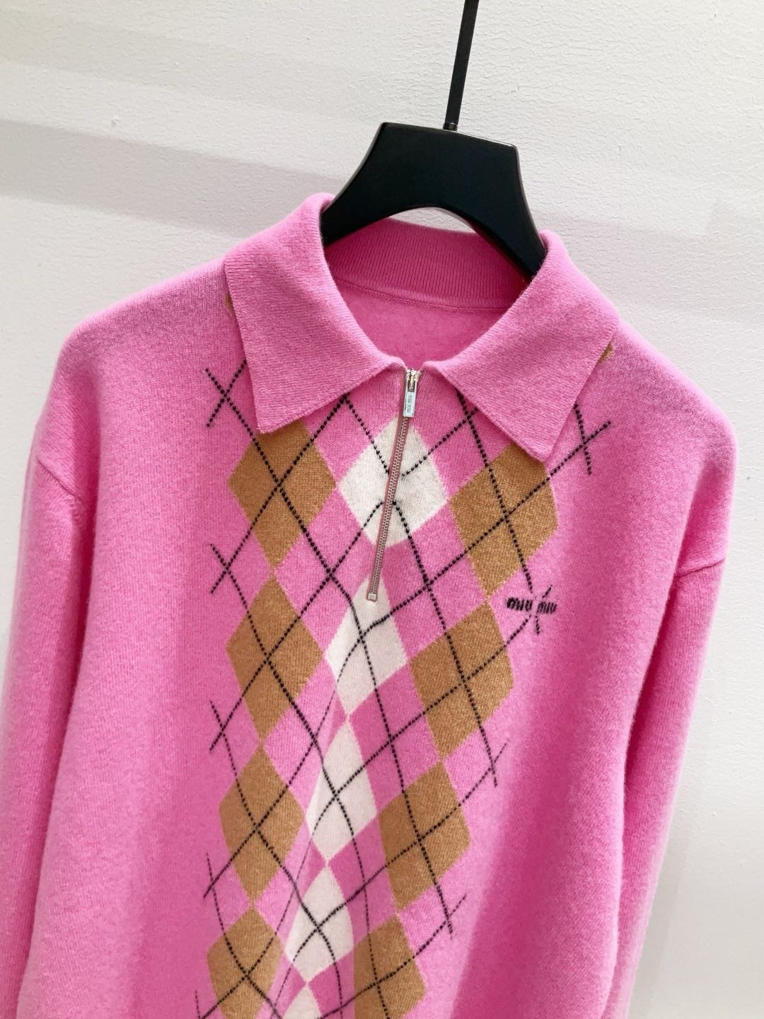 Miu Miu Argyle intarsia-knit half-zip Sweater D101004 - Image 3