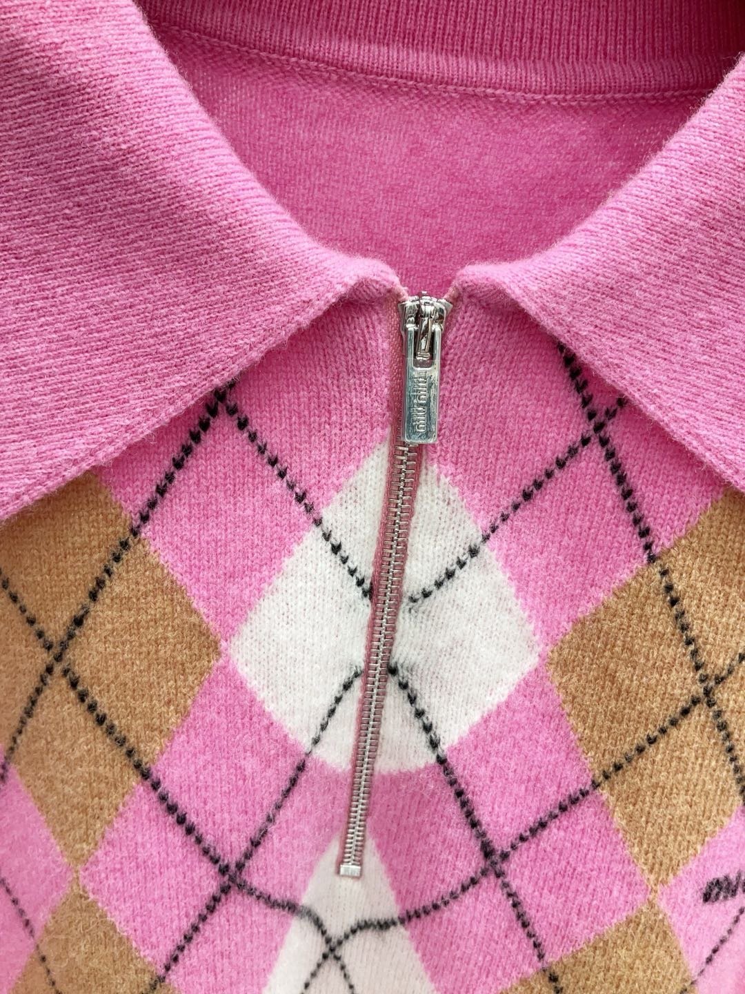 Miu Miu Argyle intarsia-knit half-zip Sweater D101004 - Image 4