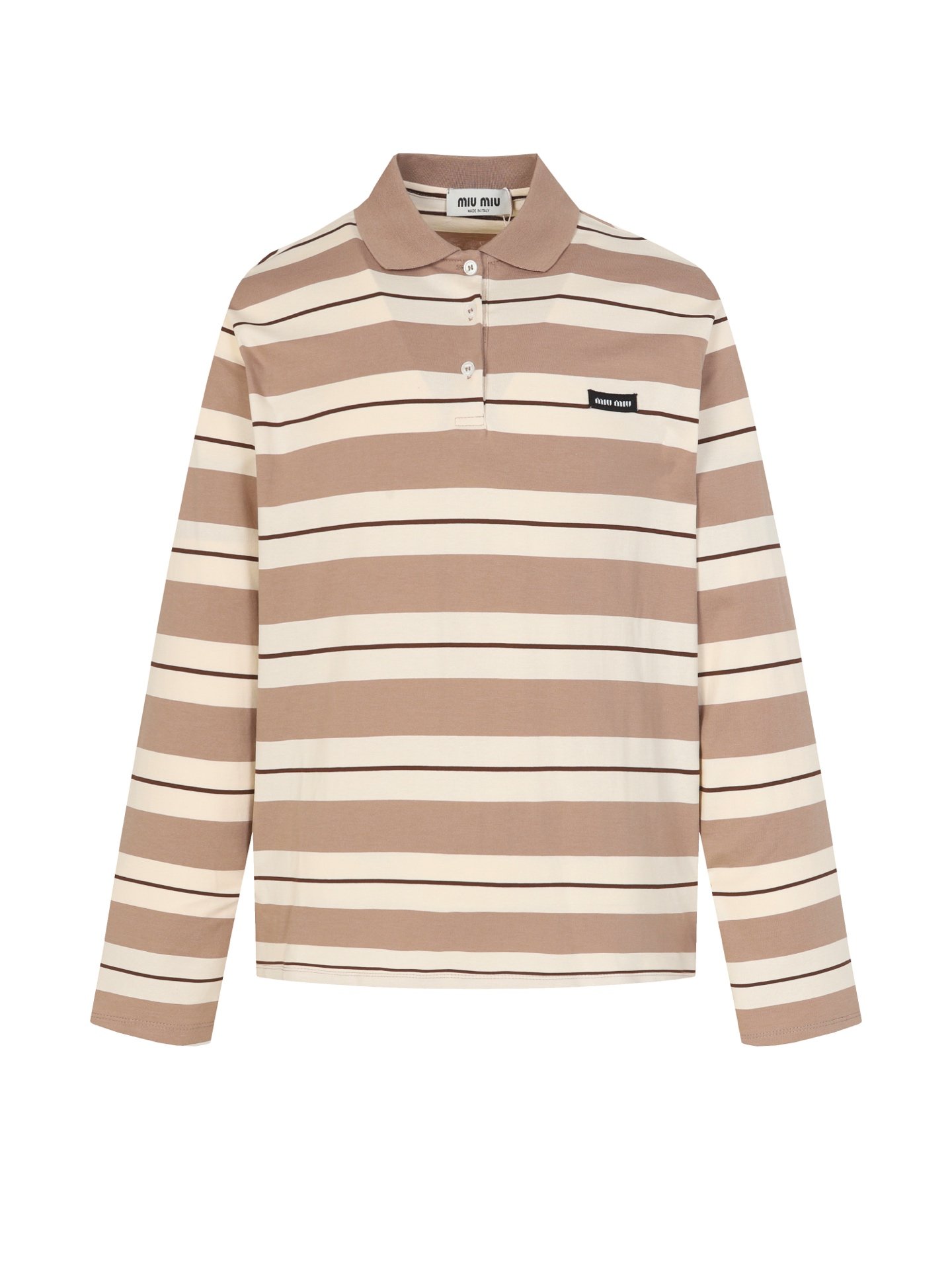 Miu Miu Striped Long-Sleeved Polo Shirt D112501