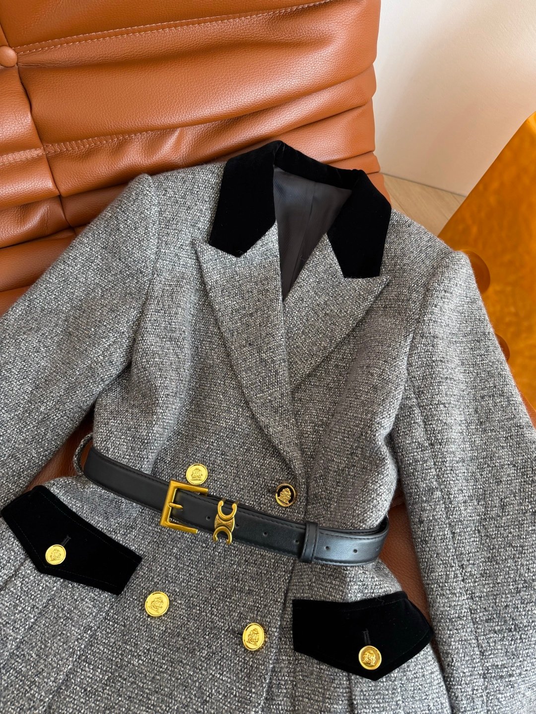 Celine grey tweed double-breasted overcoat with D111401 - Image 4