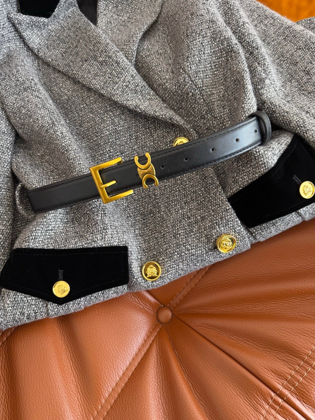 Celine grey tweed double-breasted overcoat with D111401 - Image 5