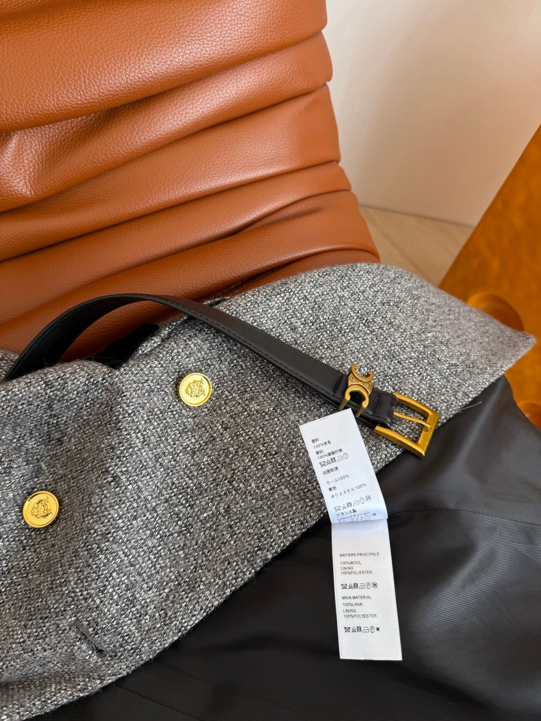 Celine grey tweed double-breasted overcoat with D111401 - Image 6