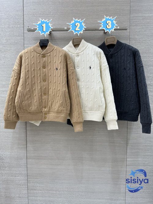 Polo Ralph Lauren Grey Plaid Knitted Baseball Jacket D112105