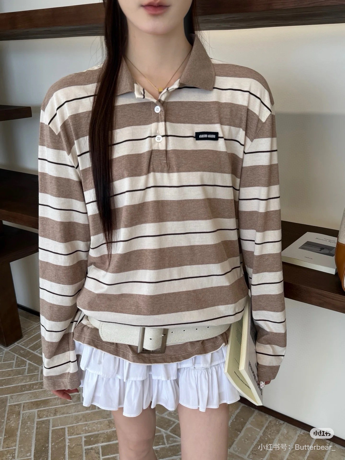 Miu Miu Striped Long-Sleeved Polo Shirt D112501 - Image 10