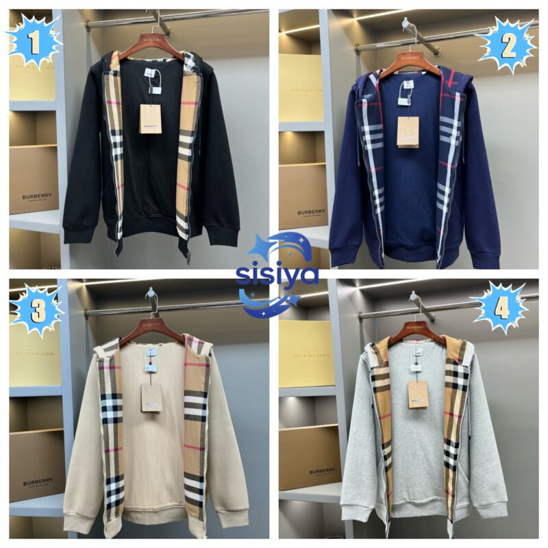 Burberry Check Hood Cotton Blend Zip Hoodie dz112901