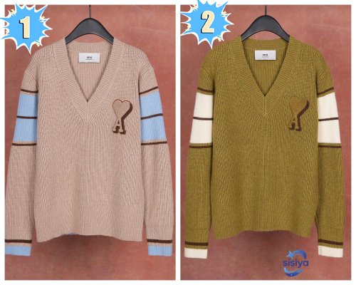 Ami Paris Striped sleeve v-neck knit sweater D110802