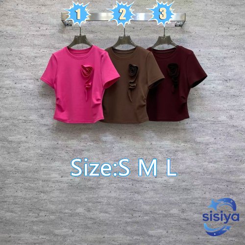 Valentino three-dimensional floral pattern short-sleeved T-shirt D121002