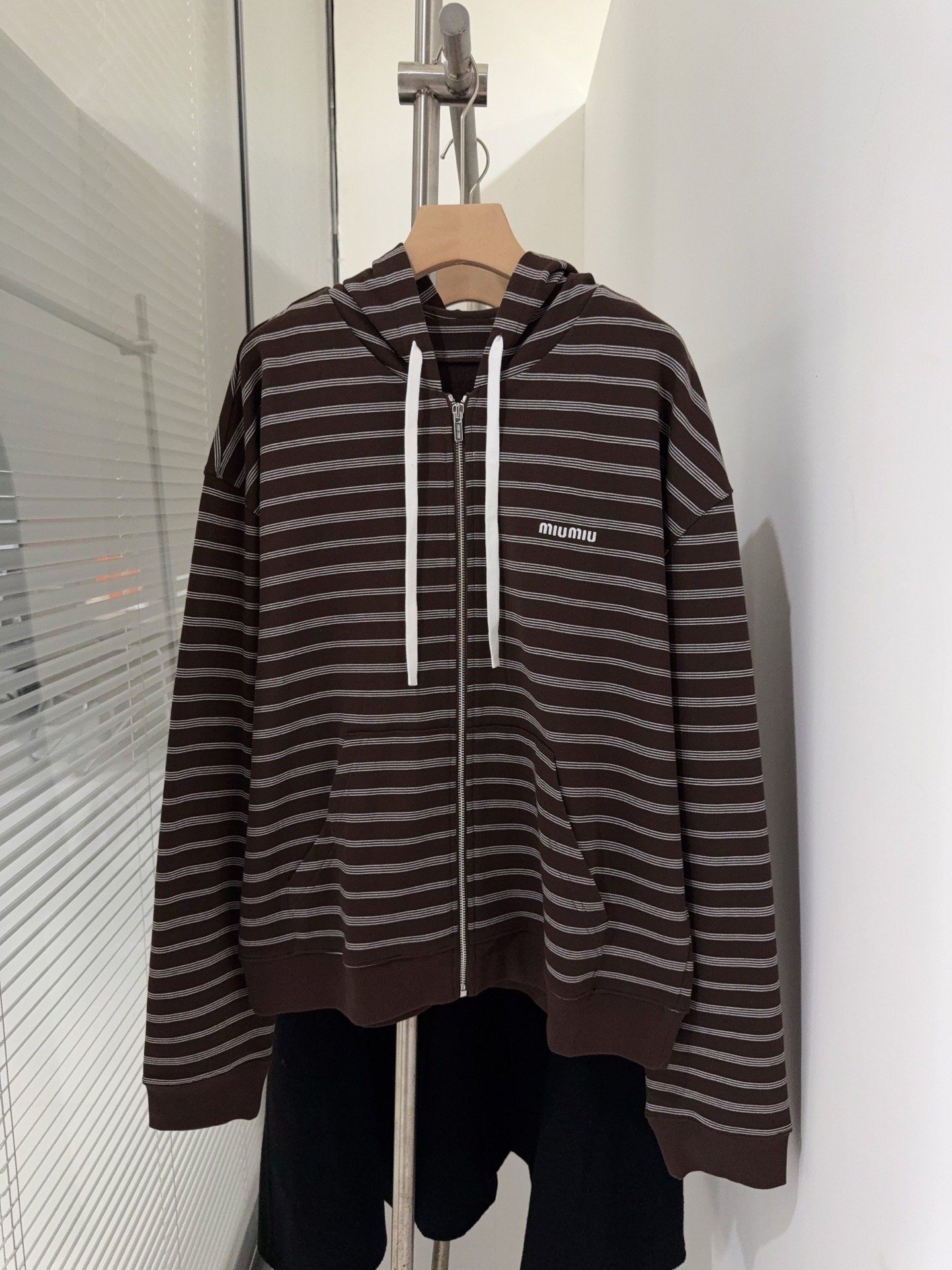 Miu Miu Striped Cotton Fleece Hoodie Jacket D120104