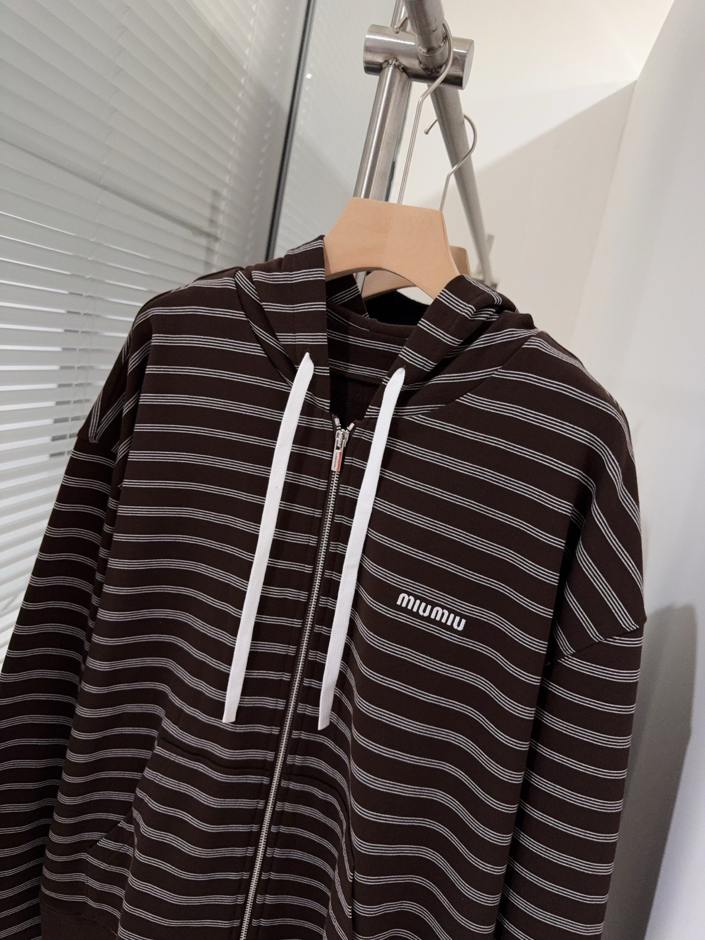 Miu Miu Striped Cotton Fleece Hoodie Jacket D120104 - Image 3