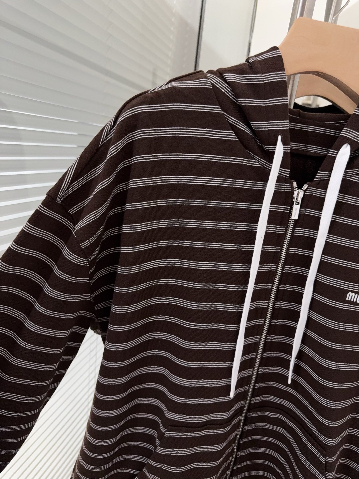 Miu Miu Striped Cotton Fleece Hoodie Jacket D120104 - Image 4