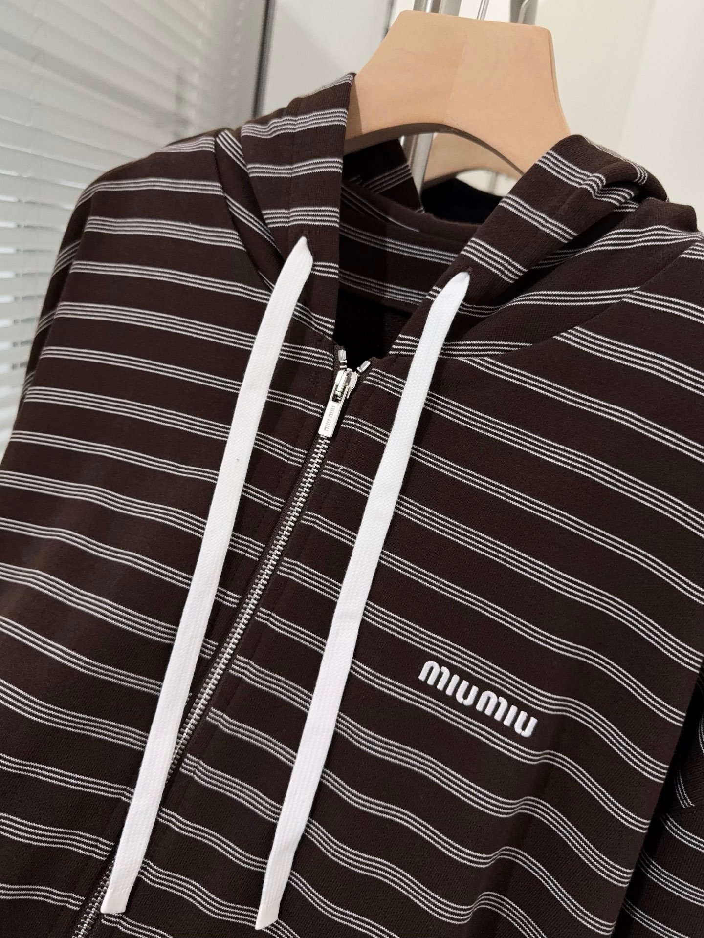 Miu Miu Striped Cotton Fleece Hoodie Jacket D120104 - Image 5