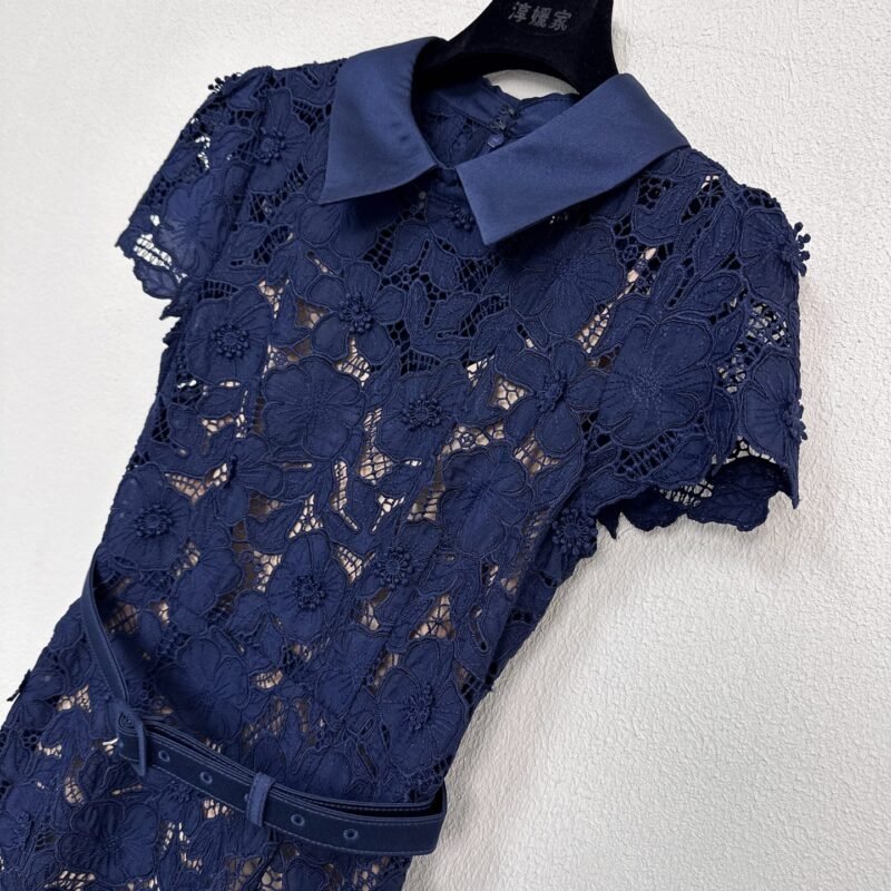 SELF-PORTRAIT Belted guipure lace midi dress D120504