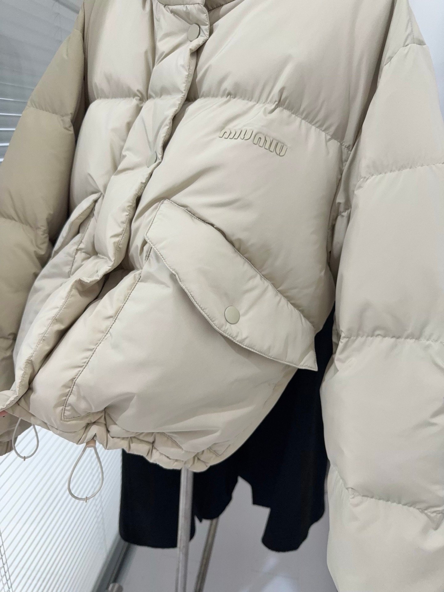 Miu Miu technical pongé down jacket in a beige D120907 - Image 4