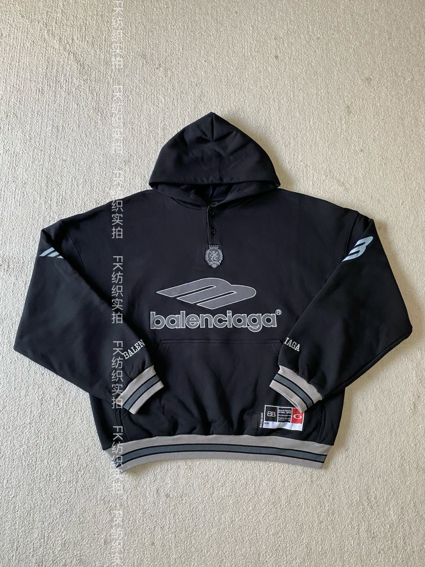 Balenciaga 3B Football Polo Hoodie in Black 120903