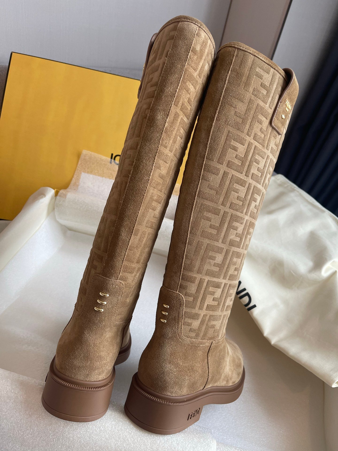 Fendi Filo Monogram Suede Knee Boots L121105 - Image 7