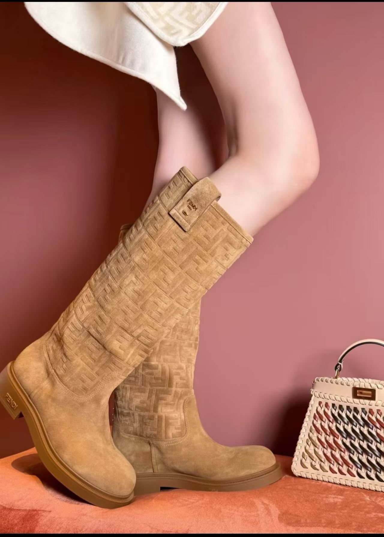 Fendi Filo Monogram Suede Knee Boots L121105 - Image 9