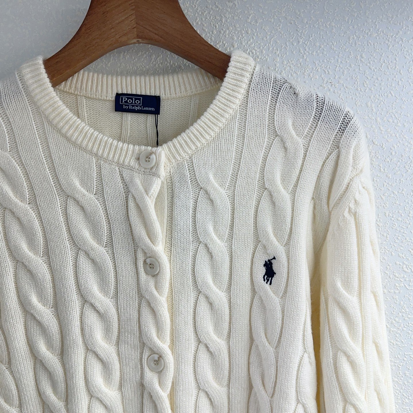 Polo classic twisted logo embroidered round-neck knitted cardigan D121701 - Image 6