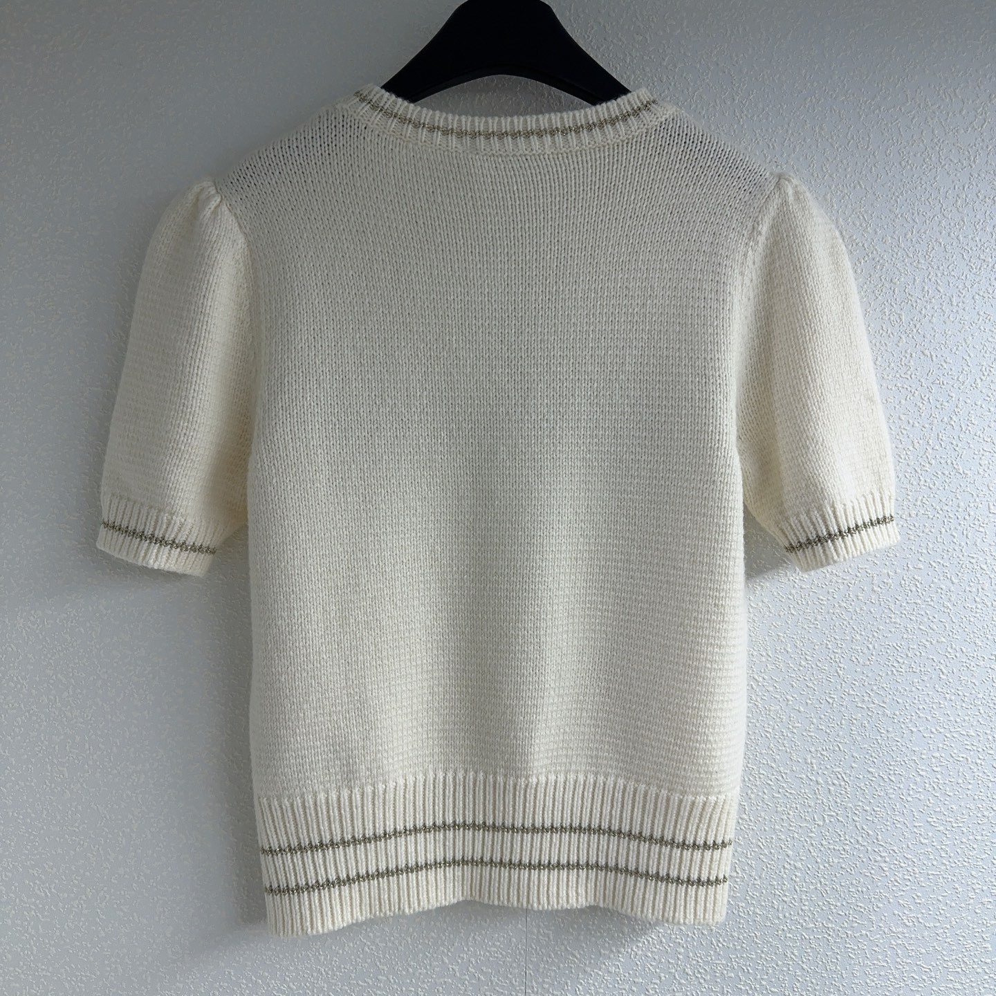 Dior Golden Thread Letter Pattern Check Puff Sleeve Round Neck Pullover Short-Sleeve Knit Shirt D121802 - Image 3