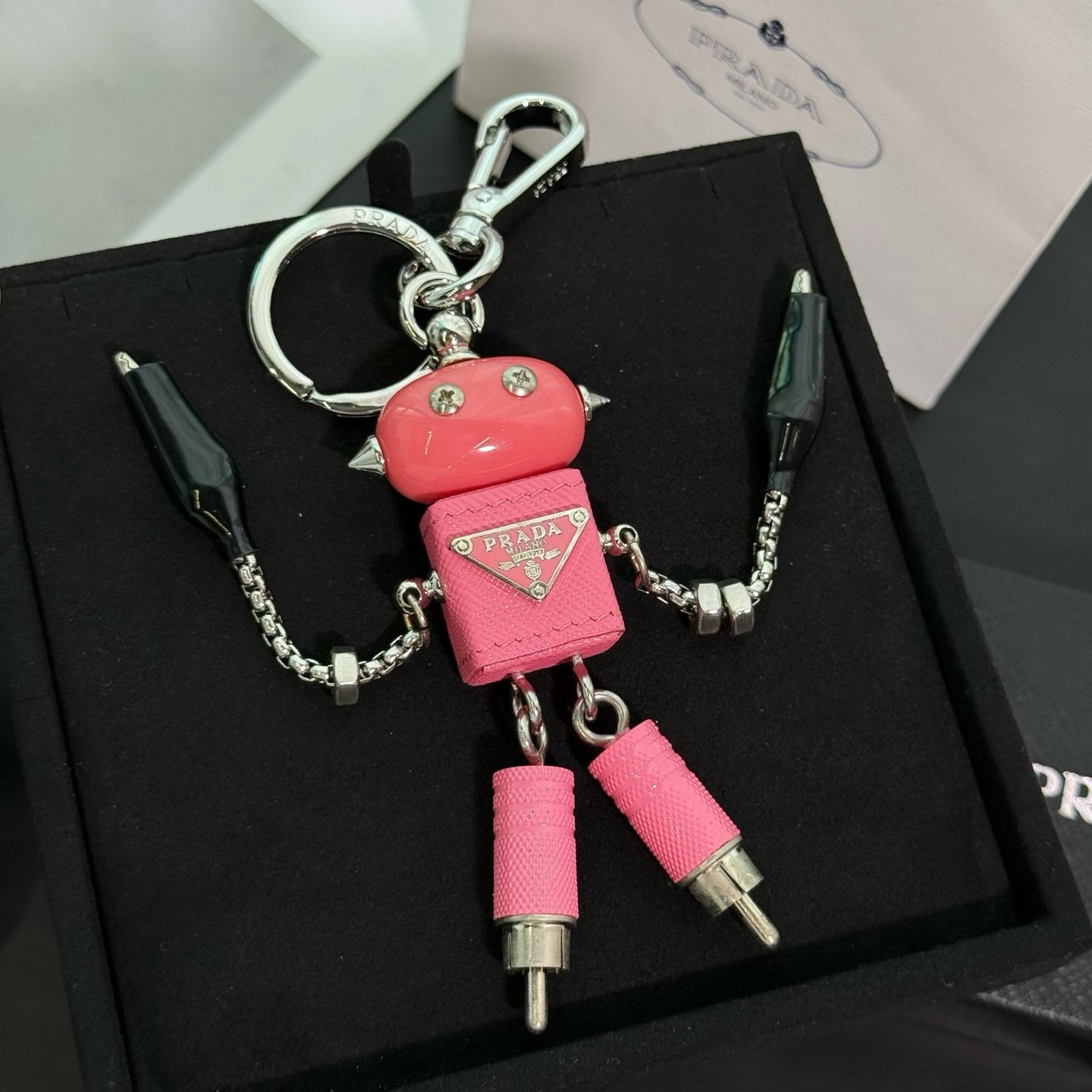 Prada Saffiano leather and metal robot keychain L122306 - Image 9