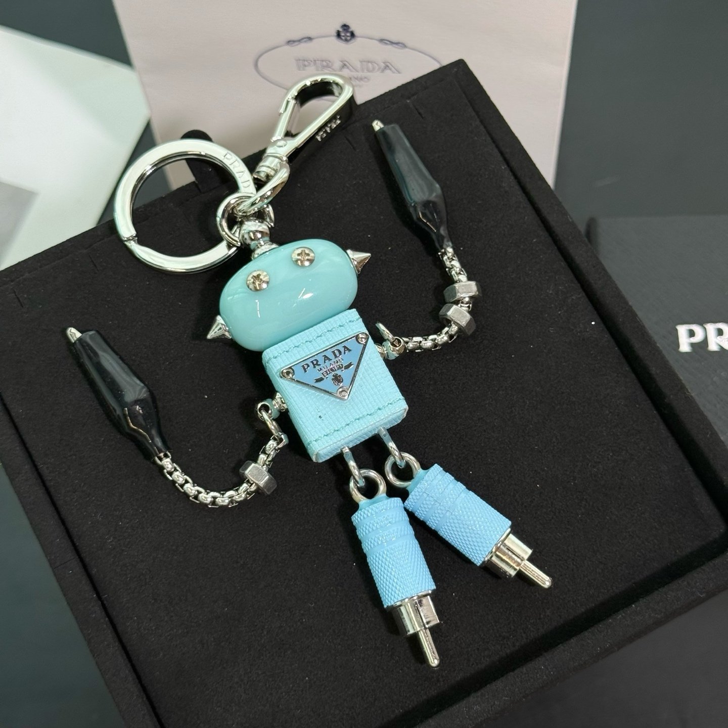 Prada Saffiano leather and metal robot keychain L122306 - Image 10